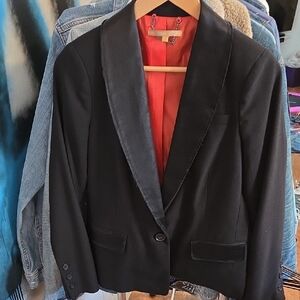 Black Sylvian Heach Italy Tuxedo Blazer with Orange Lining